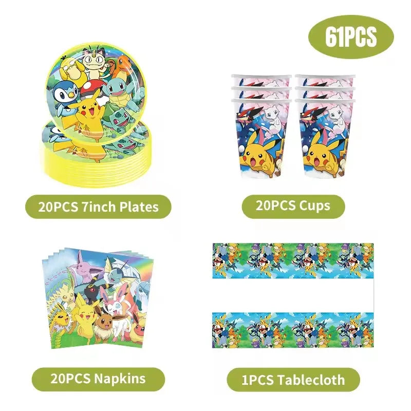 Kit de Décoration Anniversaire – Pikachu, Salamèche, Evoli