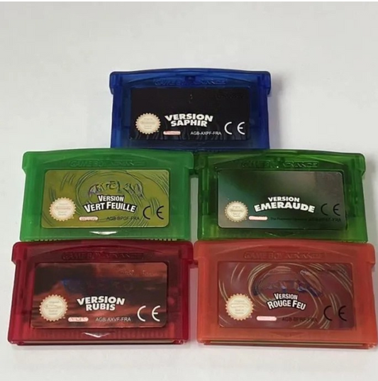 Cartouche GBA : Rubis / Saphir / Émeraude / Saphir / Rouge Feu / Vert Feuille